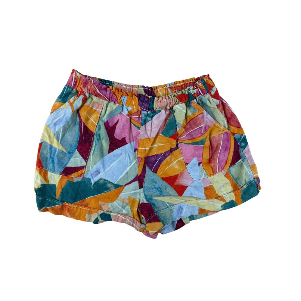 Tropical Abstract Shorts Linen Blend Elastic Waist L Time and Tru